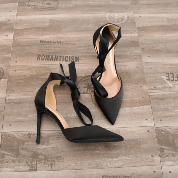 Schlicht Schwarz Abend Hochhackige 2020 Satin 10 cm Stilettos Spitzschuh Damenschuhe