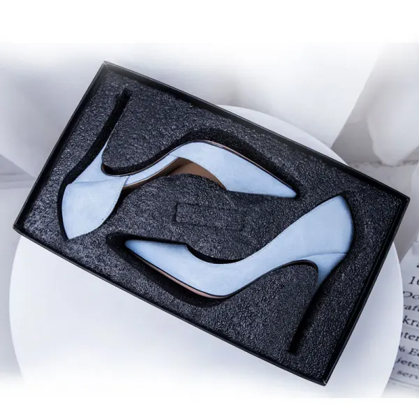 Schlicht Himmelblau Büro OL Pumps 2020 Leder Wildleder 10 cm Stilettos Spitzschuh Pumps