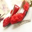 Chic / Beautiful Ivory Low Heel Wedding Shoes 2020 Rhinestone Lace Flower Appliques 4 cm Stiletto Heels Round Toe Wedding Pumps