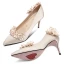 Fashion Champagne Wedding Shoes 2020 Satin 3D Lace Appliques Rhinestone 7 cm Stiletto Heels Pointed Toe Wedding Pumps