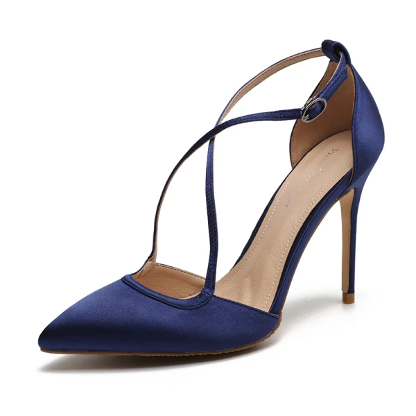 Modest / Simple Champagne Casual Womens Shoes 2020 Leather Satin X-Strap 10 cm Stiletto Heels Pointed Toe High Heels