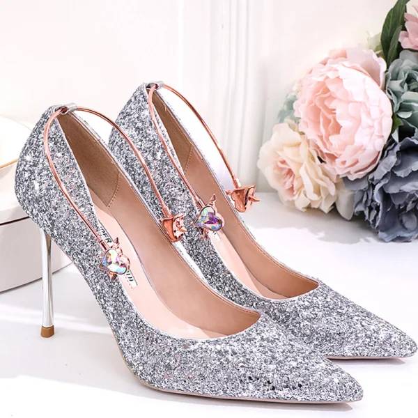 Sparkly Rose Gold Sequins Wedding Shoes 2020 10 cm Stiletto Heels Pointed Toe Wedding Pumps