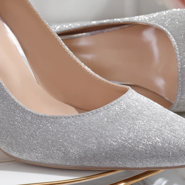 Charming Silver Glitter Wedding Shoes 2020 Rhinestone 10 cm Stiletto Heels Pointed Toe Wedding Pumps