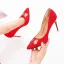 Charming Red Wedding Shoes 2020 Pearl Rhinestone Flower Lace 9 cm Stiletto Heels Pointed Toe Wedding Pumps
