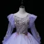 Elegant Lavender Beading Lace Flower Sequins Prom Dresses 2022 Ball Gown Scoop Neck Long Sleeve Prom Floor-Length / Long Formal Dresses