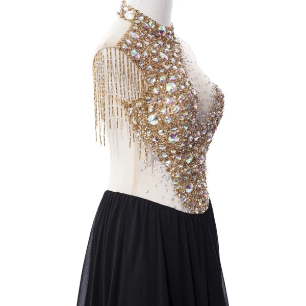 Glittrande Aftonklänningar 2017 Ärmlös Beading Kristall Paljetter Chiffong Rhinestone Tassel Formella Klänningar Svep Tåg