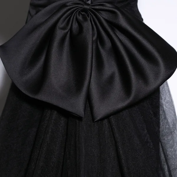 Fashion Black Prom Dresses 2023 Trumpet / Mermaid Off-The-Shoulder Sleeveless Backless Bow Floor-Length / Long Prom Formal Dresses