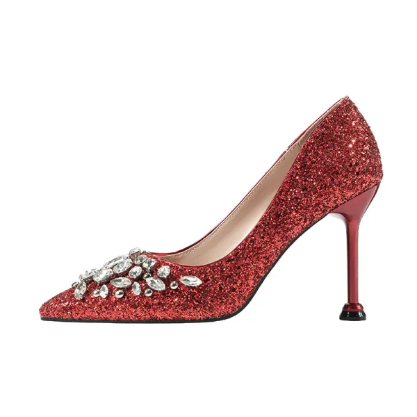 Glitter Goud Avond Pumps 2020 Rhinestone Pailletten 9 cm Naaldhakken / Stiletto Spitse Neus Pumps