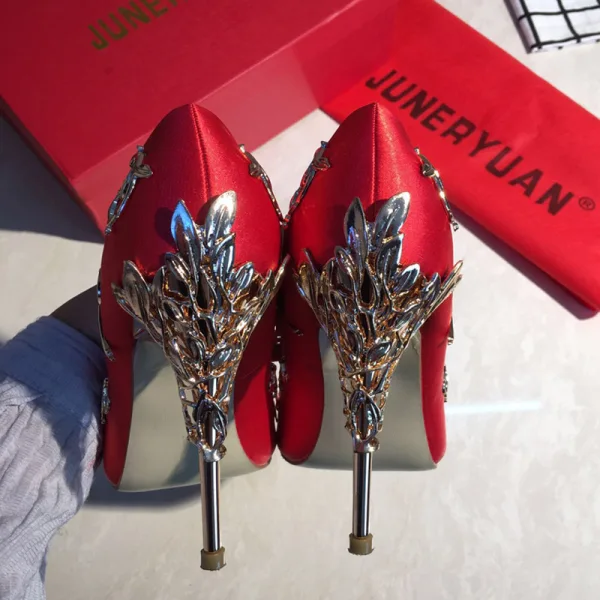 Schöne Champagner Freizeit Pumps 2020 Leder Satin 9 cm Stilettos Spitzschuh Pumps