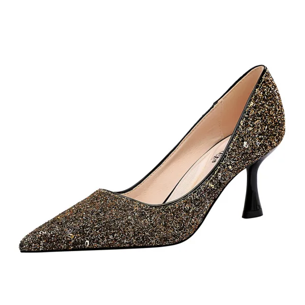 Charming Black Sequins Wedding Shoes 2020 7 cm Stiletto Heels Pointed Toe Wedding Pumps