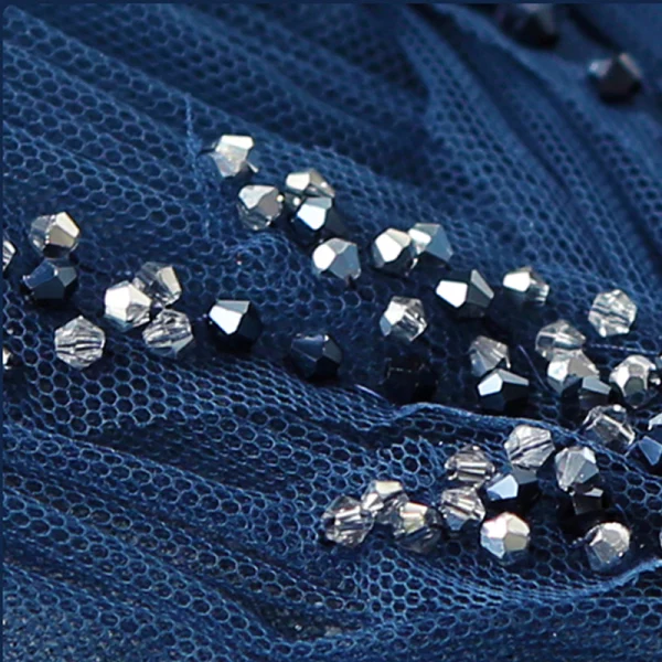 Elegant Navy Blue Evening Dresses Sequins 2020 A-Line / Princess Ruffle V-Neck Beading Crystal Sleeveless Backless Floor-Length / Long Formal Dresses