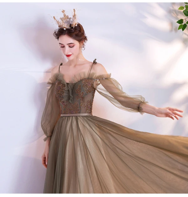 Vintage / Retro Clover Green Prom Dresses 2020 A-Line / Princess Spaghetti Straps Beading 3/4 Sleeve Backless Floor-Length / Long Formal Dresses