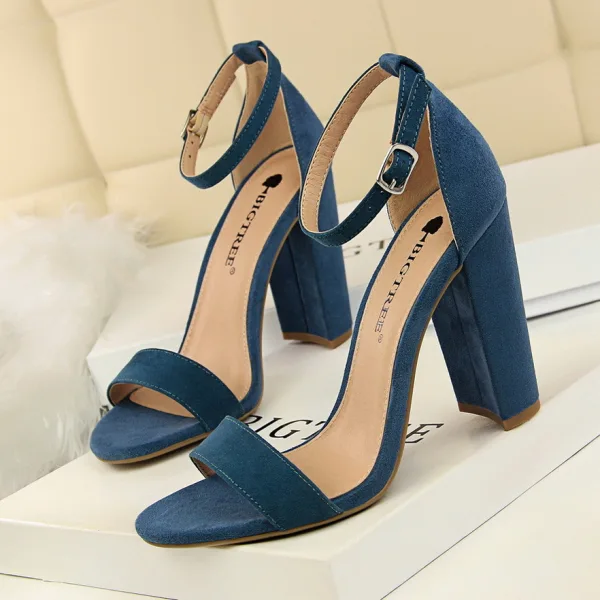 Erschwinglich Nude Freizeit Sandalen Damen 2020 Wildleder Knöchelriemen 9 cm Thick Heels Peeptoes Sandaletten