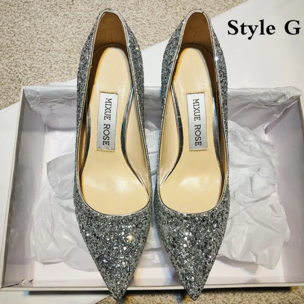 Scintillantes Doré Cuir Chaussure De Mariée 2020 Paillettes 9 cm Talons Aiguilles À Bout Pointu Escarpins