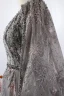 Luxe Gris Fait main Perlage Robe De Soirée 2020 Princesse Col v profond Cristal Faux Diamant En Dentelle Fleur Manches Longues Train De Balayage Robe De Ceremonie