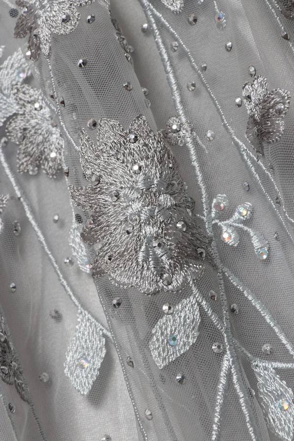 Luxury / Gorgeous Charming Grey Evening Dresses 2020 A-Line / Princess V-Neck Handmade Beading Crystal Rhinestone Lace Flower Sleeveless Backless Floor-Length / Long Formal Dresses