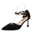 Fashion Black Prom Womens Shoes 2020 Suede Ankle Strap 7 cm Stiletto Heels Pointed Toe Heels