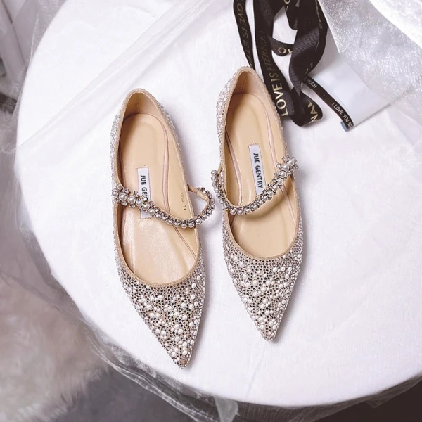 Charmant Silber Abend Perle Strass Pumps 2021 Leder 8 cm Stilettos Spitzschuh Pumps Hochhackige