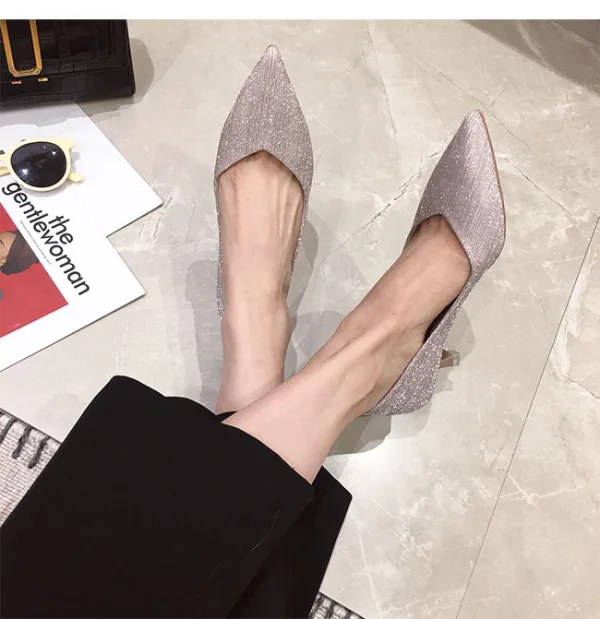 Schöne Grau Freizeit Büro Pumps 2020 Glanz Pailletten 5 cm Stilettos Spitzschuh Pumps