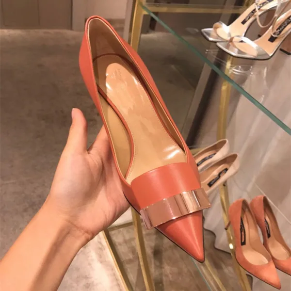 Chic / Beautiful Orange Office Pumps 2020 9 cm Stiletto Heels Pointed Toe Pumps