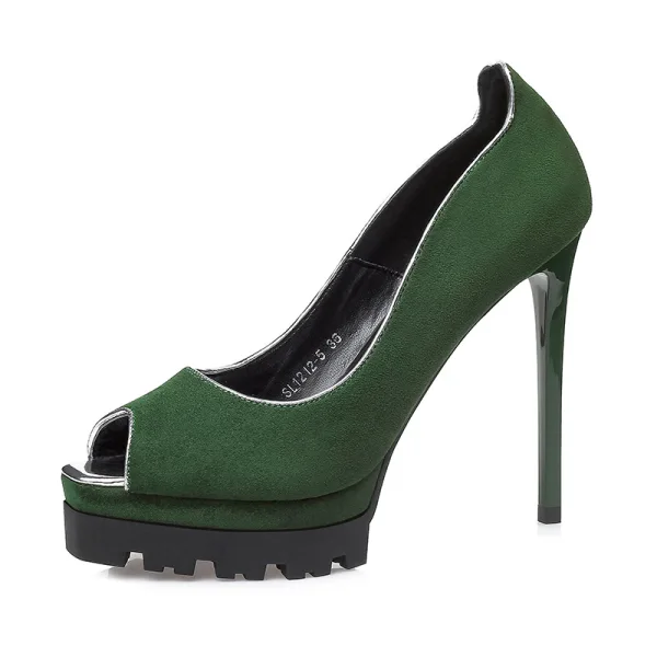 Modest / Simple Red Street Wear Suede Womens Shoes 2020 12 cm Stiletto Heels Open / Peep Toe High Heels