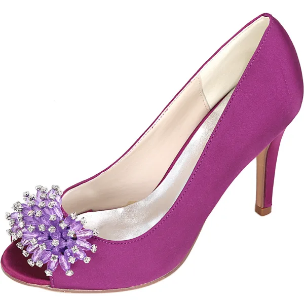Elegancka Szampan Na Wesele Buty Ślubne 2020 Satyna Rhinestone 9 cm Szpilki Peep Toe Ślub Czółenka