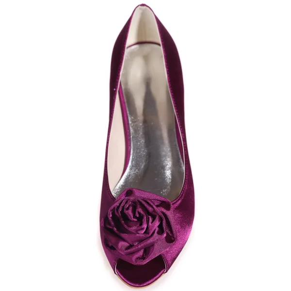 Elegancka Białe Na Wesele Buty Ślubne 2020 Satyna Kwiat 3 cm Niski Obcas Peep Toe Ślub Czółenka