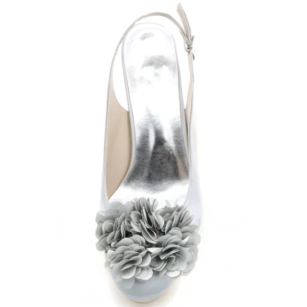 Elegant Champagne Prom Womens Shoes 2020 Satin Appliques 6 cm Stiletto Heels Round Toe Heels