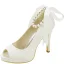 Edles Champagner Abend Satin Pumps 2020 Schleife Perle Knöchelriemen 11 cm Stilettos Peeptoes Pumps
