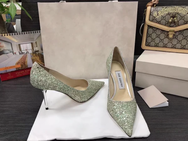 Scintillantes Vert Soirée Paillettes Escarpins 2021 Cuir 8 cm Talons Aiguilles Talons Hauts À Bout Pointu Escarpins