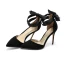 Stijlvolle Zwarte Avond Leer Sandalen Dames 2020 Suede Enkelband Strik 10 cm Naaldhakken / Stiletto Spitse Neus Sandalen