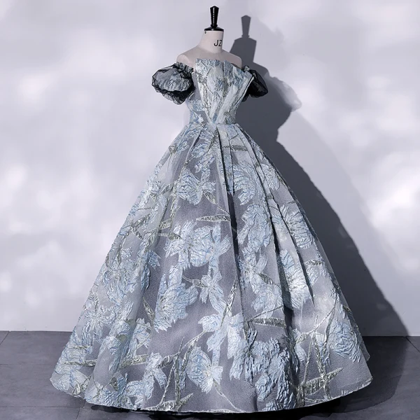 Chic / Belle Gris Robe De Bal 2022 Bustier Gonflée Manches Courtes Paillettes Dos Nu Longue Robe De Ceremonie