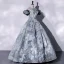 Chic / Belle Gris Robe De Bal 2022 Bustier Gonflée Manches Courtes Paillettes Dos Nu Longue Robe De Ceremonie