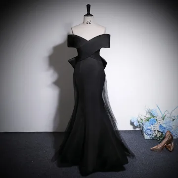 Mode Noire Robe De Bal 2023 Trompette Sirène De L Épaule Sans Manches Dos Nu Noeud Longue Promo Robe De Ceremonie