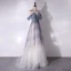 Chic / Beautiful Grey Sky Blue Beading Sequins Prom Dresses 2024 A-Line / Princess Off-The-Shoulder Sleeveless Backless Floor-Length / Long Prom Formal Dresses