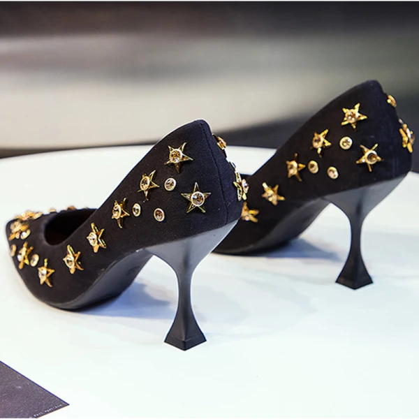 Mode Noire Soirée Escarpins 2020 Étoile Faux Diamant 5 cm Talons Aiguilles À Bout Pointu Escarpins