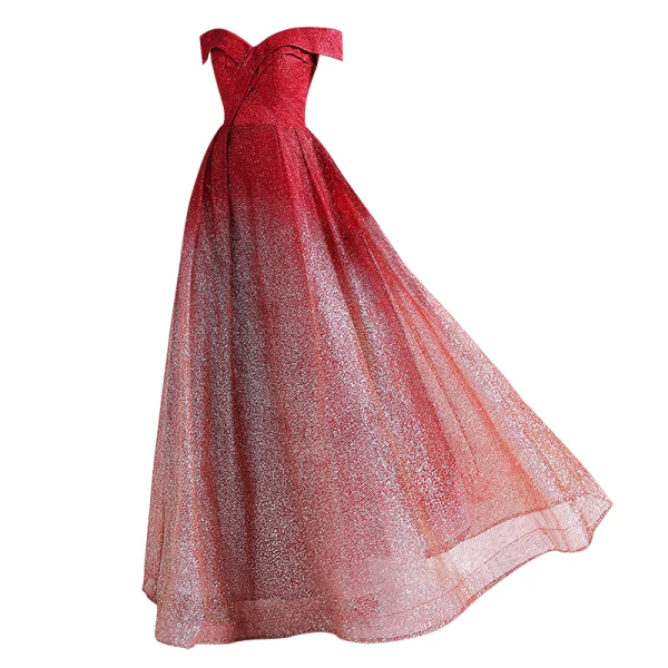 Scintillantes Sexy Dégradé De Couleur Rouge Robe De Bal 2021 Princesse De l'épaule Glitter Paillettes Sans Manches Dos Nu Longue Robe De Ceremonie