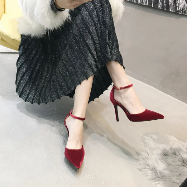 Chic / Beautiful Blushing Pink Dancing Suede Womens Shoes 2020 Ankle Strap 10 cm Stiletto Heels Pointed Toe Heels