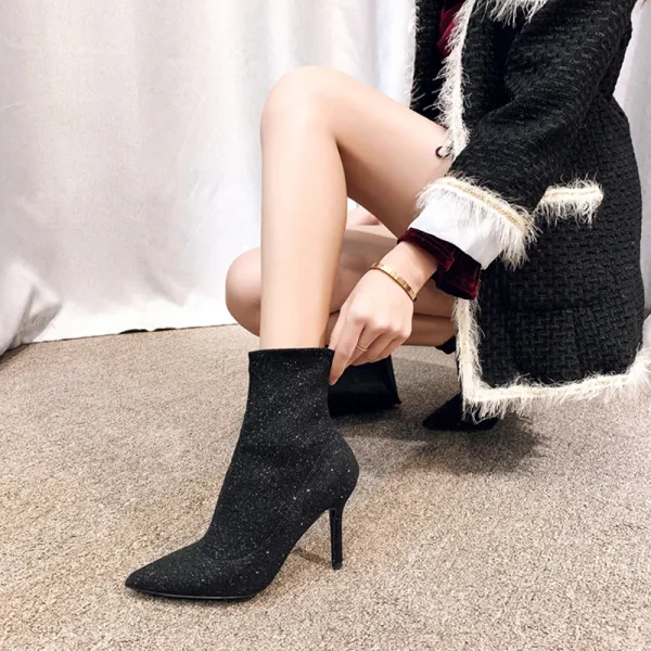 Charming Black Casual Glitter Womens Boots 2020 9 cm Stiletto Heels ...