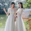 Élégant Gris Robe Demoiselle D'honneur 2021 Princesse Manches Courtes Dos Nu Appliques En Dentelle Fleur Longue Demoiselle D'honneur Robe Pour Mariage