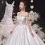 High-end Ivory Satin Wedding Dresses 2020 Ball Gown Off-The-Shoulder Pearl Lace Flower Sleeveless Backless Cathedral Train
