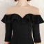 Chic / Belle Noire Robe De Soirée 2020 Princesse Daim Encolure Dégagée 1/2 Manches Mi-Longues Robe De Ceremonie