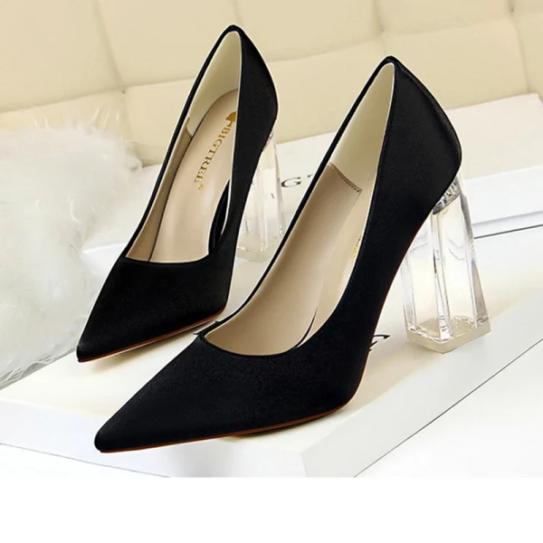 Chic / Beautiful Red Casual Satin Pumps 2020 10 cm Crystal Thick Heels Pointed Toe Pumps