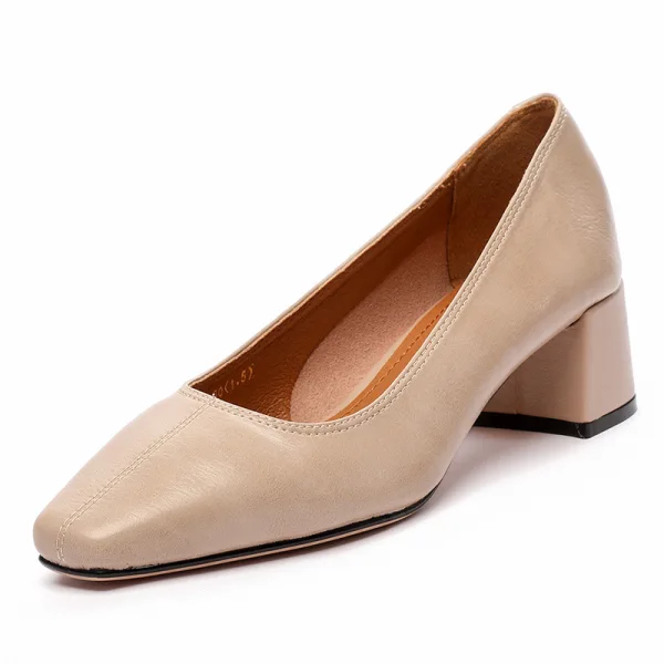 Enkla Aprikos / Beige Kontors OL Pumps 2020 5 cm Tjocka Klackar Fyrkantiga Tå Pumps