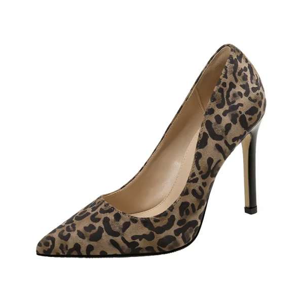 Chic / Beautiful Brown Street Wear Leopard Print Pumps 2020 Suede 10 cm Stiletto Heels Pointed Toe Pumps