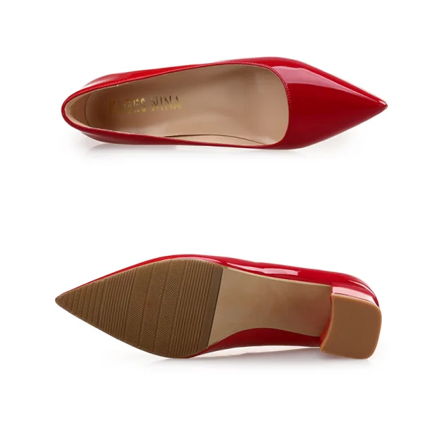 Chic / Beautiful Nude Office OL Pumps 2020 Patent Leather 6 cm Thick Heels Pointed Toe Pumps