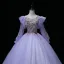 Elegant Lavender Beading Lace Flower Sequins Prom Dresses 2022 Ball Gown Scoop Neck Long Sleeve Prom Floor-Length / Long Formal Dresses