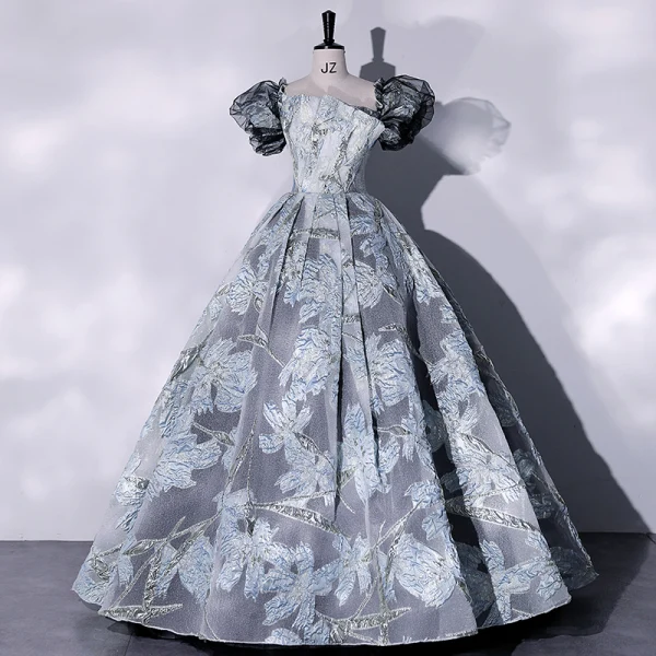 Chic / Belle Gris Robe De Bal 2022 Bustier Gonflée Manches Courtes Paillettes Dos Nu Longue Robe De Ceremonie