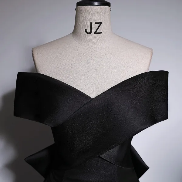 Fashion Black Prom Dresses 2023 Trumpet / Mermaid Off-The-Shoulder Sleeveless Backless Bow Floor-Length / Long Prom Formal Dresses