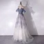 Chic / Beautiful Grey Sky Blue Beading Sequins Prom Dresses 2024 A-Line / Princess Off-The-Shoulder Sleeveless Backless Floor-Length / Long Prom Formal Dresses